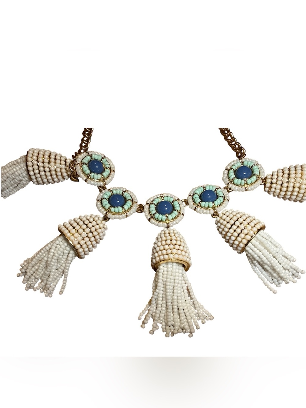Talbots Seed Bead Tassel Statement Necklace